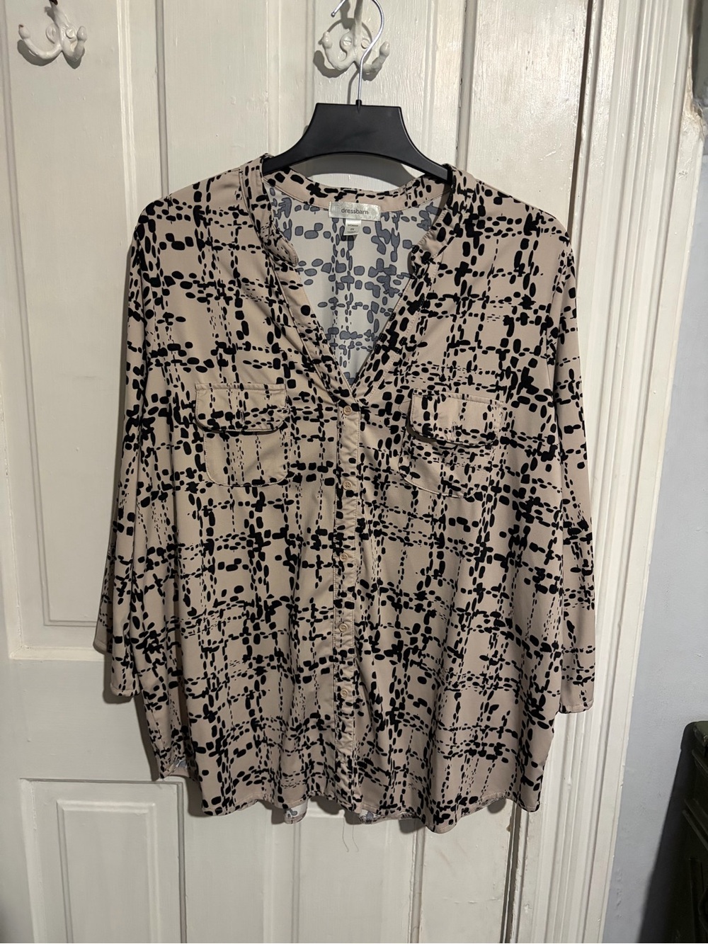 2X Dressbarn 3/4 Sleeve Tan and Black Blouse